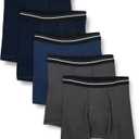 Amazon Essentials Men's Underwear Boxer Briefs, Comfortable Cotton, Tag-Free, Pack of 5 (Charcoal/Dark Blue/Dark Navy)