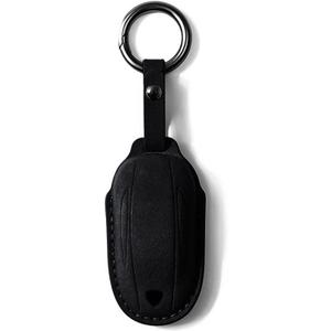 Tesla Model 3 Y S X Smart Key Fob Case Suede Leather Black Anti Drop Scratch Resistant Comfortable Touch Keychain Cover Protector Accessory (Black, Model 3/Y/S)