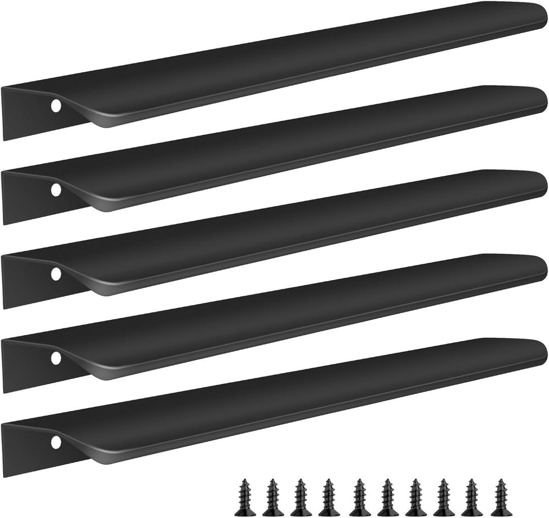 Malimali 5 Pack Black Finger Edge Pulls for Wardrobes Cabinets 11.81" Drawer Pulls Kitchen Cabinet Handles Modern Aluminum Concealed Tab Pulls for Closet Door, Matte Black