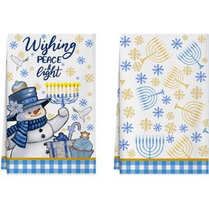XCHI Hanukkah Snowman Chanukah Menorah Snowflakes Kitchen Towels Dish Towels 18x26 Inch Home Kitchen Decorations Hand Towels Set of 2 Drying Dishcloth