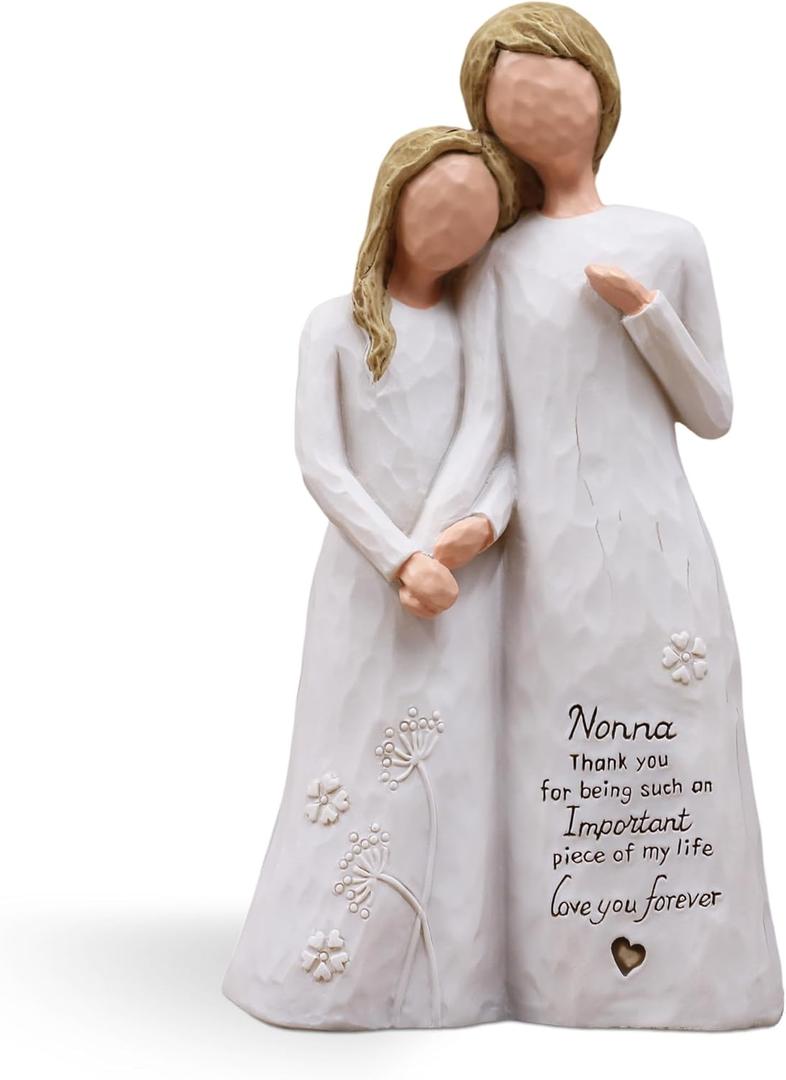Nonna Gifts for Grandma, Gifts for Nonna, Nona Gift for Mothers Day Christmas Birthday, Grandmother Granddaughter Embrace Hand-Painted Sculpted Resin Figurine