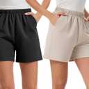 Women's Cotton French Terry Sleep Shorts Thick Breathable Non-See-Through with Pockets Elastic Waist Lounge Shorts (L)