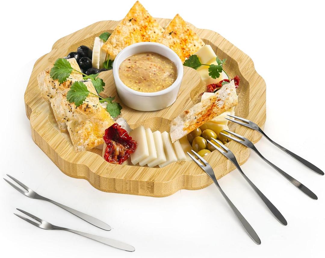 Nicunom Bamboo Cheese Board Set, Charcuterie Boards Gift Set, Meat and Cheese Platter Wooden Serving Tray Appetizer Tray for Party, Entertaining, Christmas, Housewarming, Wedding, Birthday