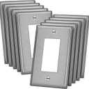 BESTTEN 10 Pack Midsize Decor Receptacle Metal Wall Plate with Protective Film, Decorator Stainless Steel Midway Outlet Cover, Corrosion Resistant, Brushed Finish, Silver