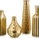Glasseam Gold Vase for Flowers: Small Glass Vases for Living Room Kitchen Table Centerpieces, 4 Aesthetic Decorative Golden Modern Home Decor for Floral,Gold