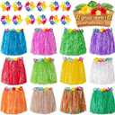 jollylife 12PCS Hawaiian Luau Hula Skirts + 12PCS Wristbands - Hibiscus Flowers Birthday Tropical Party Decorations Favors Supplies