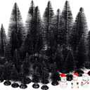Yookat 40 Pieces Mini Christmas Trees Bottle Brush Trees Sisal Trees Mini Pine Trees with Wooden Base Bottle Brush Christmas Trees and Christmas Figures Decoration for Christmas Decoration (Black)