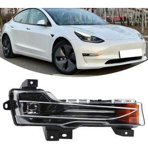 Right W/LED DR Fog Light Daytime Running Light Assembly Compatible With 2017-2023 Tesla Model 3 & 2020-2024 Tesla Model Y Right Passenger Side Bumper Front Fog Light Replacement 107739200D 107739200E