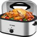 26 Quart Electric Roaster Oven with Visible & Self-Basting Lid, Large Turkey Roaster with Defrost Warm Function, Adjustable Temperature, Removable Pan Rack, Stainless Steel, Silver