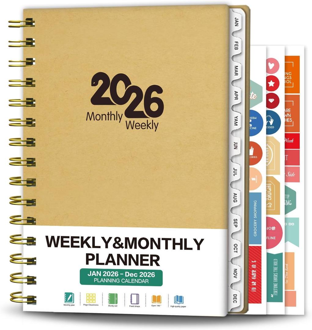 4 x Ymumuda Academic Planner 2026, Daily Weekly and Monthly Calendar Planner (Jan.2026-Dec.2026),8.4"6.3", Hardcover Notebook Teacher Supplies, Premium Thick Paper, Planners for School Work Office