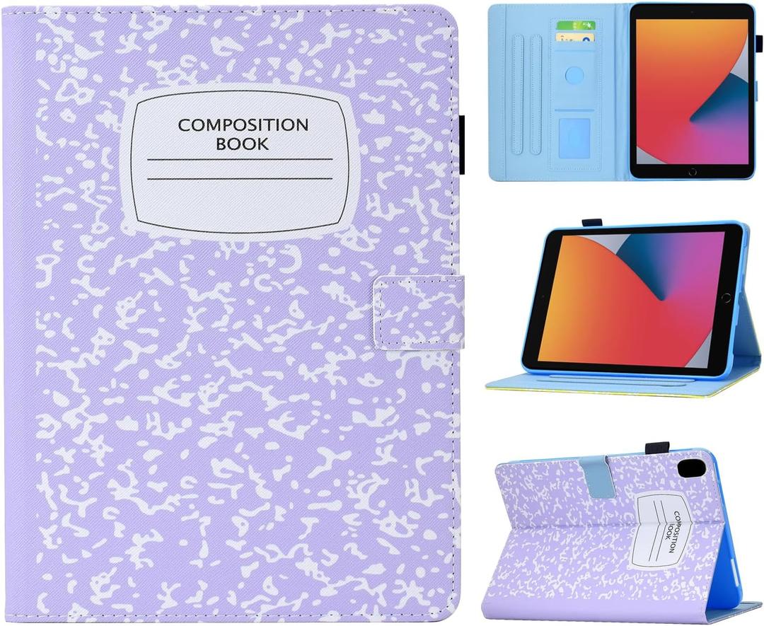 for iPad 6th/5th Generation 9.7 inch 2017 2018 Case, Compatible with iPad Pro 9.7 / Air 2 / Air 1, Faux Leather NoteNook Cover with Pen Holder, Stand & Card SlotsPurple Composition Book