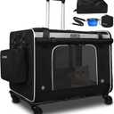 Petskd Extra Large Cat Carrier with Wheels and Litter Box, 24"x17"x17" Rolling Soft Carrier Until 55LBS Pets with 5 Breathable Mesh Windows and Locking Zippers for Long Distance Car Travel(Black)