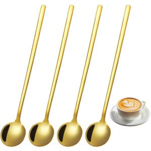 4pcs Satin Stainless Steel Coffee Spoons, Gold Modern Espresso Stirring Spoons, 6.7 Inches Long