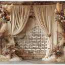 7x5ft Fabric Digital Printing Boho Floral Wedding Backdrop Pampas Grass Curtain Photography Background Bridal Shower Party Decoration Photo Banner