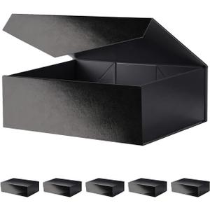 Large Black Collapsible Gift Boxes with Magnetic Closure Lids 13.5x9x4.1 Inches, Groomsmen Proposal Boxes, Rectangle Present Boxes (Glossy Black, 6 Pack)