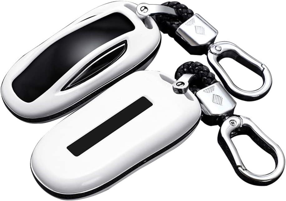 SANRILY Fit for Tesla Smart Key Cover ABS Plastic Key Protector Shell Fit for Tesla Model X Keyless Remote Key Case with Kwychain White