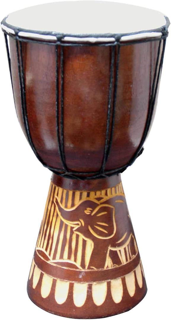 Djembe Drum Carved Bongo African inspired music also a unique gifting idea. Carver Abstract Elephant Giraffe Turtle. (12 Inch, Elephant)