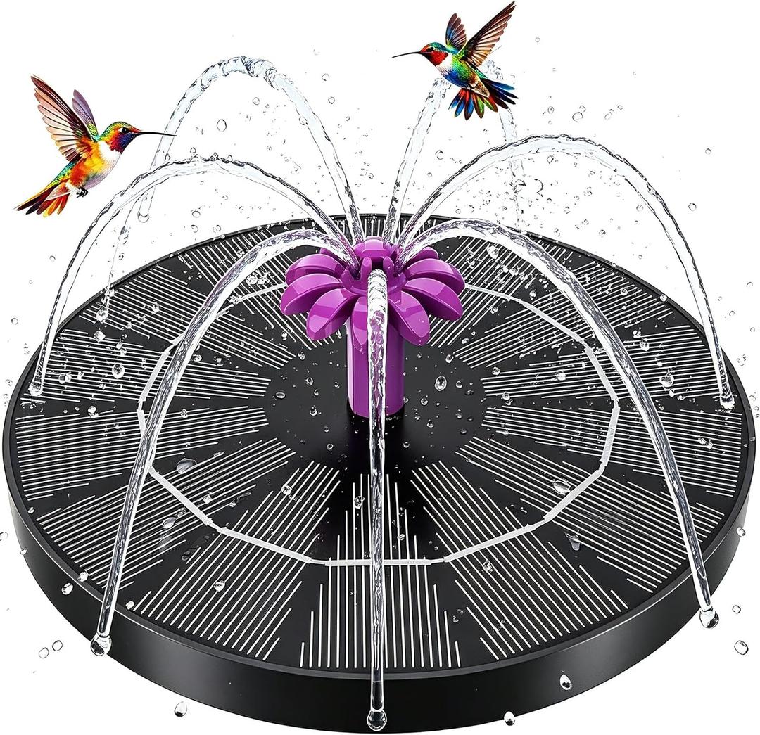 Solar Fountain for Bird Bath, 4W Solar Powered Water Fountain Pump, Outdoor Water Fountain with 6 Nozzles for Hummingbirds, Garden, Pool, Pond