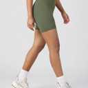 ODODOS Cloud Feeling Crossover Biker Shorts with Back Pocket for Women, 6" Inseam V High Wasit Lounge Yoga Shorts, Dark Olive, Medium