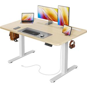 Huuger Electric Standing Desk with Power Outlets and USB-C Port, 47 X 24 Inch Height Adjustable Desk, Sit Stand Desk for Home Office, Computer & Gaming Desk with 4 Presets, Stable Steel Frame, Marple, 47.2 x 23.6 inch