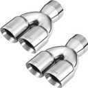 Upower 3" Dual Exhaust Tip, 3" Inlet 3" outlet 9.5" Long Universal 3 Inch Y Tail Pipe Double Wall Polished Stainless Steel Tailpipe Tip 2 pack