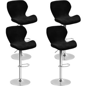 Bar Stool Cover, 4 Pack Counter Height Stretch Fit Velvet Slipcovers for Swivel Barstools Chairs, Kitchen Cafe Decor, Black (Set of 4)