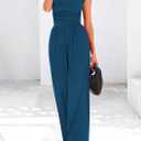 PRETTYGARDEN Summer Jumpsuits for Women Dressy 2025 Ribbed Cap Sleeve Wide Leg Pants Rompers Elegant Casual One Piece Outfits (L)