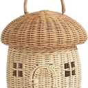 Rattan Storage Basket Mushroom Shaped Woven Basket with Lid, Decorative Woven Handle Basket Fruit Basket, Bathroom Shelf Organizer for Kids Room Living Room Decoration(Mushroom)