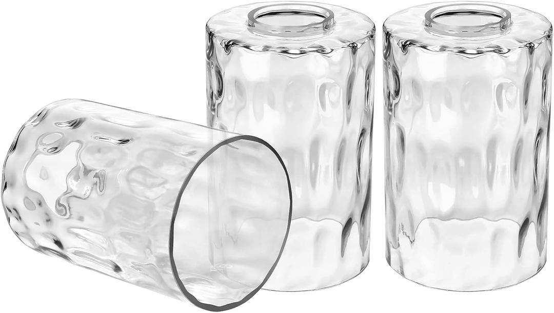 Canomo 3 Packs Hammered Glass Light Shade Cylinder Water Ripple Glass Lamp Shade Replacement 6 Inch Height Fit 2-1/4 Fitter for Wall Lamps Chandeliers or Ceiling Lamps