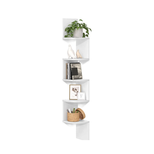 VASAGLE Corner Shelf Wall Mount, 5-Tier Floating Corner Bookshelf, Plant Shelf for Bedroom, Living Room, Bathroom, Home Office, Cloud White