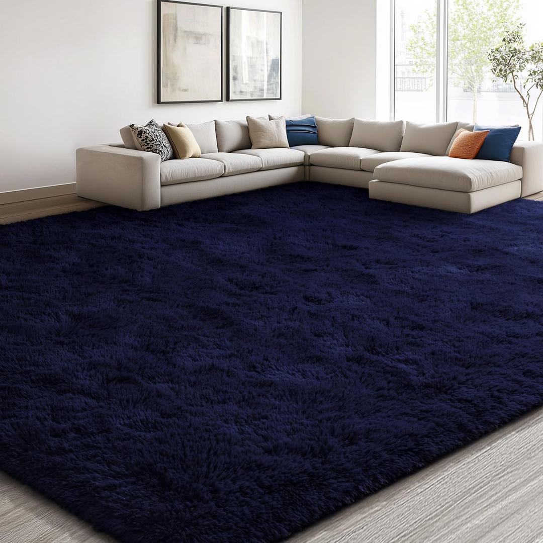 EVOIONOS 6x9 Washable Large Area Rug for Living Room, Fluffy Shag Rug for Bedroom, Ultra Soft Plush Non Slip Carpet Indoor Floor Bedside Nursery Kids Girls Room Dorm, Home Decor Aesthetic, Navy Blue
