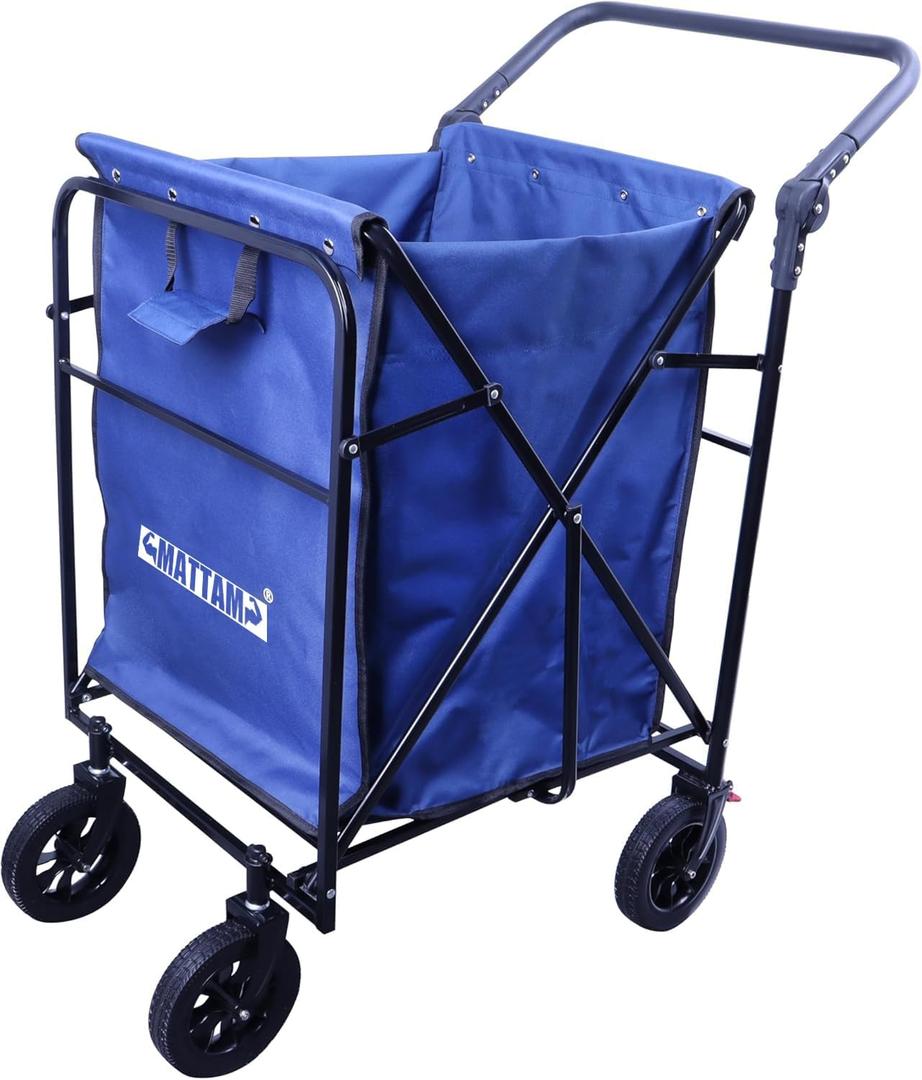 MATTAM Collapsible Basket Trucks Service Carts with Wheels for Material handling, 265 lbs Capacity21" L x 18.9" W x 35.4" H (Blue)