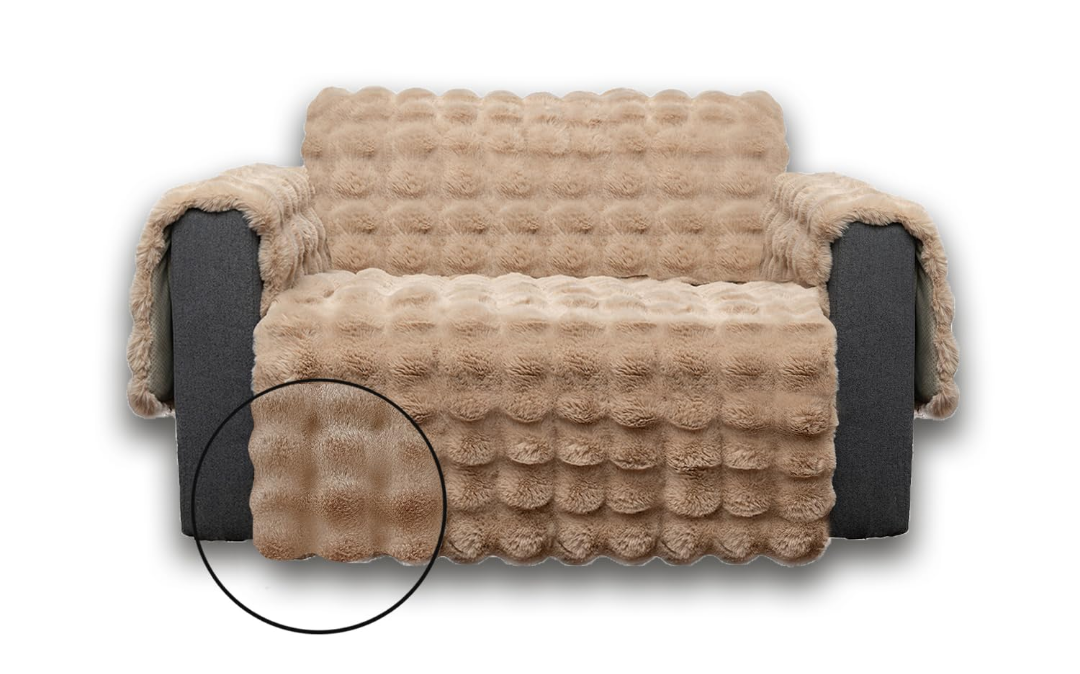 Snugglesinto Plush and Fuzzy Shaggy Couch Cover, Faux Fur Sofa Cover, Water Resistant Slipcover, Non-Slip Furniture Protector for Kids,Dogs,Cats.(Lightbrown-Bubble, Medium Loveseat) 46 x 76 In