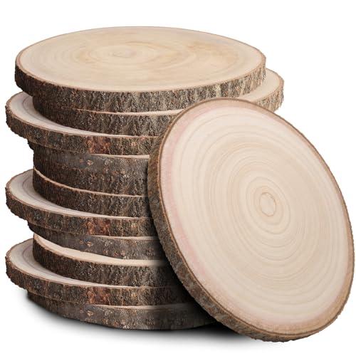 Wood Slices for Centerpieces, Wood Rounds Cookies for Crafts, Rustic Wood Circles & Slabs, Wooden Discs for Tables Decor-for Art Projects and Rustic Weddings (12pcs 10-11)