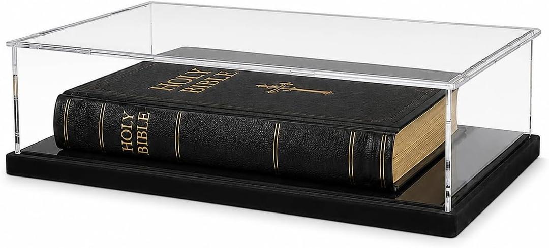 Acrylic Bible Display Case, Assembly Required Clear Book Display Box with Black Base, Low Profile Book Protector for Bible, Prayer Book, Keepsake Book, 10.6 x 7.9 x 2.4 Inch