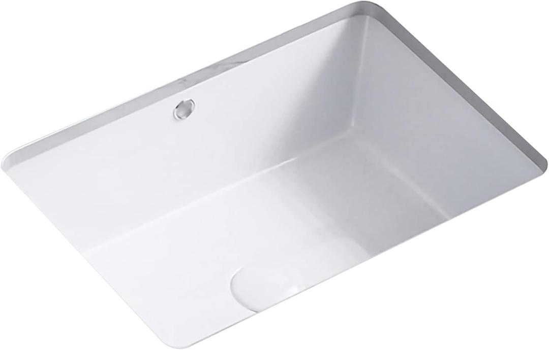 18 Inch White Rectangle Vessel Sink for Bathrooms 18.3" x 13.78" Small Undermount Bathroom Sink Ceramic Porcelain Under Counter Basin Sink with Overflow 465mm x 350mm Lavamanos Para Baos