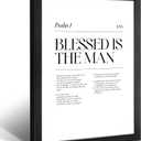 Black And White Bible Verse Wall Art, 8x10 Inch Black Framed Blessed Is The Man Scripture Poster, Christian Motivational Canvas Print, Wall Decor For Office Home Prayer Room Ready To Hang