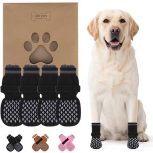 KOOLTAIL Anti Slip Dog Socks Booties to Prevent Licking Paws Scratching, Pet Boots&Paw Protector for Hardwood Floors, Dog Shoes for Winter, Traction Control Grip Socks for Small Medium Large Dogs XS (Black)