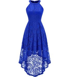 Dressystar Women Halter Lace Wedding Guest Dress Hi-Lo Cocktail Party Bridesmaid Formal Dresses, Royal Blue XS