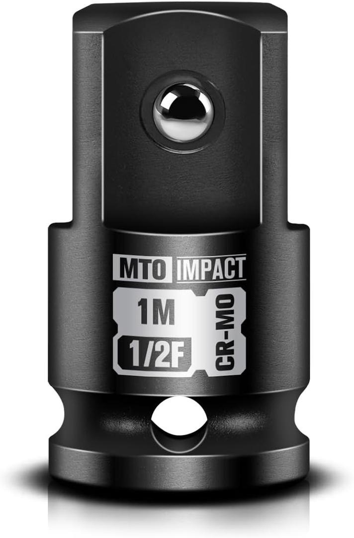 MTO 1/2" Female to 1" Male Impact Socket Adapter, 1/2-Inch Impact Socket Adapter, Chrome Molybdenum Alloy Steel, for Impact Wrench & Ratchet Use MTO 1/2" Female to 1" Male Impact Socket Adapter, 1/2-Inch Impact Socket Adapter, Chrome Molybdenum Alloy Steel, for Impact Wrench & Ratchet Use