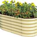 Land Guard 18“ Tall Outdoor Metal Raised Garden Bed, Oval Deep Root Planter Box for Vegetables, Flowers, Herbs, 89 Gallon Capacity - Cream Yellow 4×2×1.5ft 