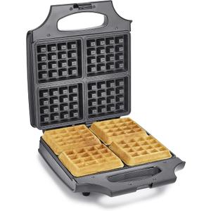 BELLA Classic Waffle Iron, 4 Square Belgian Waffle Maker, Non-stick Extra Large Plates for Easy Cleanup, Cool Touch Handles, Stainless Steel, Black, 1400W