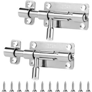 2 Pack Door Latch Lock Barrel Bolt, Thickened Sliding Bolt Lock Latches with a Padlock Hole, 304 Stainless Steel Slide Gate Latches for Outdoor Fence Indoor Bedroom Bathroom Garage Security