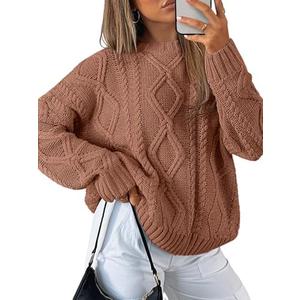 Trendy Queen Women's Oversized Cable Knit Crewneck Sweaters M