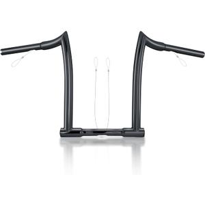 MoKitDora 12" Rise Ape Hanger 1-1/4" Fat 1" Clamp Chizeled Handlebar Z Bar for Harley Dyna Softail Sportster XL 883/1200, 1994-up Road King & 1998-2013 Road Glide, Gloss Black
