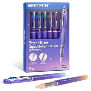 WRITECH Liquid Ink Rollerball Pens: 8ct Assorted Colors Fine Point Tip 0.7mm Roller Ball Rolling Pen for Smooth Writing Coloring Drawing Journaling No Bleed & Smear &Smudge Multi Colored