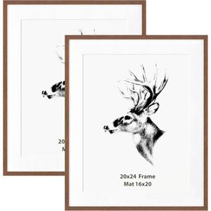 Yaetm 20x24 Picture Frame Matted to 16x20, Walnut Brown, Solid Wood 20x24 Frame for Gallery Wall, Photos, Posters & Art Prints, Horizontal and Vertical Wall Mount (2 pack, Walnut)