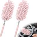 2 PCS Car Interior Duster with Extension Pole, Microfiber Car Duster with Bendable Head, Car Accessories Dusters Exterior&Interior Scratch Free, for Cleaning of Vehicle Details, Offices, Windows(Pink)