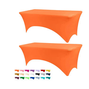 BDDC Table Covers for 6 Foot Tables, 2 Pack Orange Washable and Wrinkle Resistant Stretch Tablecloths Rectangle 6ft for Events, Wedding, Banquets, Parties