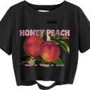 Avanova Women Finger Graphic Print Skull Skeleton Casual T Shirt Tee Short Sleeve Tie Dye Crop Top Peach Black Small